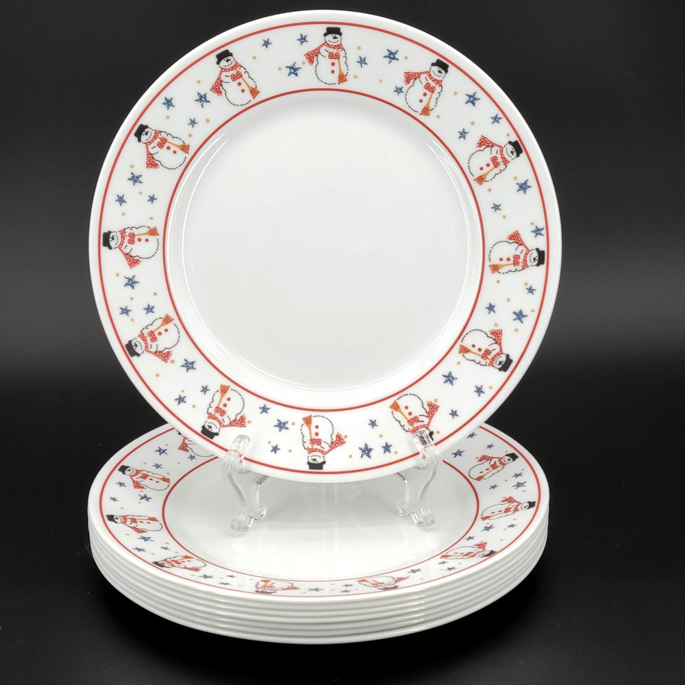Corelle Frosty Morn 10.75" Dinner Plates Set‎ of 8 Snowman Christmas Winter USA